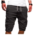 Detail van donkergrijze heren cargo short met meerdere zakken en trekkoord in de taille - S / Bottoms / donkergrijs