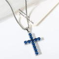 Collana a croce in acciaio inossidabile 316L argento con pietre di zircone blu - Blu (N0171-3)