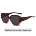 Sur-lunettes de soleil polarisées femme avec monture dégradé rouge et verres gris - Lentille standard / Monture noir rouge Verre gris noir