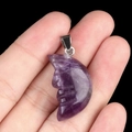 Handheld carved purple amethyst moon face pendant with a silver bail for DIY necklaces - Amethyst