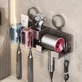 Gunmetal grey wall-mounted toothbrush and hair dryer holder with two cups - 2-Person · Colored Cup