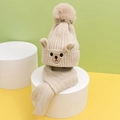 Set sciarpa e cappello in maglia beige per bambini con orecchie d'orso e pompon soffice - Cappello + Sciarpa / Beige