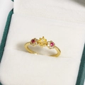 Elegant gold flower ring featuring a yellow emerald-cut stone and zircon details - Square Yellow Gemstone with Flower Cluster Decoration Style (金色28)