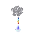 Silver metal floral suncatcher with colorful beads and crystal prism teardrop pendant - Peony + 63mm Maple Leaf