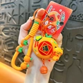 Cute lucky cat keychain with orange fruit charm and Fu character blessing for bag - Square Rotating Style
