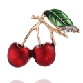 Creative cherry fruit brooch with red enamel, gold leaf, and sparkling rhinestones - Cherry B07918