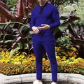 Blauwe heren sportset van wafeltricot met sweatshirt met ritskraag en bijpassende broek - S / Blauw