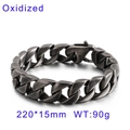 Retro oxidized 15mm Cuban link steel bracelet for men, size 220mm length with lobster clasp - Antiqued Black (KB76212-BD)