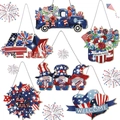 6-pack July 4th DIY diamond painting ornaments with US flag patterns and gnomes - 6Pcs Diamond Painting Door Sign Hanging Set
