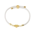 Detail of white Milan cord bracelet featuring a gold heart charm and adjustable slider buckle - White (Heart)