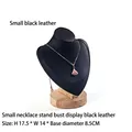 Small necklace bust display stand in black PU leather with round wooden base, size 17.5x14cm - Black Leather Small