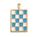 Rectangular gold-plated pendant with blue and white checkerboard enamel pattern - ABG0615-Sky Blue Checkerboard (Rectangle)