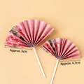 Pink peony mini paper folding fans for cake decoration and traditional party styling - Folding Fan / Pink