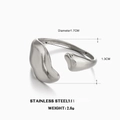 Modern irregular wave stainless steel open ring in bright silver finish and 1.7cm diameter - Steel