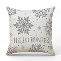 Zilveren glitter sneeuwvlok kussenhoes met Hello Winter tekst op linnen weefsel - Zilveren Sneeuwvlok-HELLO WINTER