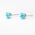 Titanium steel stud earrings with six-prong set light blue cubic zirconia - Blue