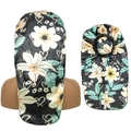 Cuffia da notte lunga in raso con stampa floreale nera ed elastico per capelli lunghi - Taglia unica / Nero Con Fiori Bianchi
