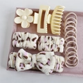Detailed 11-piece hair accessory set with leopard plush headband and matte clips - Creamy Yellow (16-Piece Set)