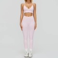 Ensemble de yoga rose sans couture avec brassière col en V et legging taille haute - S / Haut Et Bas / Ensemble deux pièces / Rose Sakura