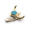 White resin bull skull pendant with gold plating and blue stone inlay for DIY jewelry - No.6 (Blue Gemstone)