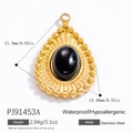 Retro 18k gold plated stainless steel pendant with oval black obsidian gemstone - Vintage Engraved Black Oval Gemstone Style (PJ91453A)