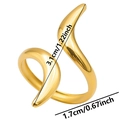 Macro detail showing dimensions of a 3.1cm golden wavy stainless steel adjustable ring - Gold