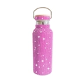 Sparkly pink rhinestone-studded double-walled stainless steel water bottle with wooden lid - Rose Red