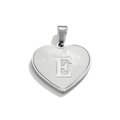Polished silver heart pendant featuring a white inlay and the engraved letter E - Letter E / Steel