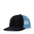 Classic black and light blue mesh trucker hat with curved brim and breathable back - Adjustable / Black + Columbia Blue Mesh