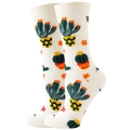 White cotton crew socks featuring cute green cactus and small flower patterns - Size 35-42 / White Cactus