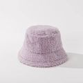 Close-up of soft lavender faux fur texture on a warm winter bucket hat for women - M (56-58cm) / Light Purple
