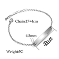Silver geometric bar bracelet in stainless steel with 40mm curved plate on white background - Silver Rolo Chain Long Bar (JZB01-01)