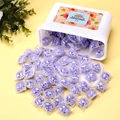 Purple laundry scent beads in a white bucket with individual transparent packets - 100pcs Purple Boxed