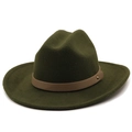 Detail of dark green fedora hat featuring brown leather band and gold rivet accents - M (56-58cm) / Army Green