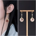 Rose gold pearl fringe earrings with faceted pink crystal in a New Chinese style - Hollow Ruby S3402