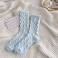 Thick light blue cable knit winter socks in soft thermal fabric for women - One Size / Light Blue