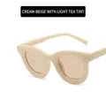 Off-white thick frame round sunglasses with light tea lenses for women - Metal Hinge / Cream Light Brown