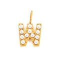 Golden W-letter pendant with white pearl inlay for customized necklaces - Letter W / Rose Gold