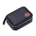 Mini make-up tasje van zwart leer met rode lippenprint en gouden ritssluiting - Zwart