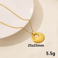 Vintage 18k gold plated stainless steel necklace with round textured sunburst pendant - Round Sunburst Texture (S1578-G+N22-G)