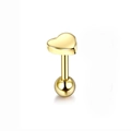 Detailed view of heart-shaped gold cartilage stud earring with secure ball screw back - Heart / Gold