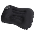 Portable black inflatable U-shaped travel neck pillow with manual press pump feature - Crystal Velvet / Square Pillow / Black