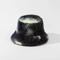 Close-up of tie-dye lamb wool bucket hat in charcoal grey and mint green plush fabric - M / No.2 Charcoal Grey & Mint Green Tie-dye