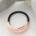Minimalist geometric crescent metal hair tie in elegant rose gold finish with black band - Single Layer Arc Rose Gold