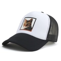 Black and white trucker cap with a realistic cat print and breathable mesh back - L (58-60cm) / Black & White