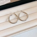 Polished silver metal hoop earrings on a beige velvet jewelry display tray - 54# Silver (925 Sterling Silver Earring Post) / 30MM