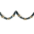 2M dark green Christmas tinsel garland with white tips and shiny gold ribbon bows - Dark Green White Edge + 6 Gold Bows