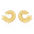 Golden wheat leaf stud earrings in titanium steel shown on a white reflective background - Wheat Ear Stud Earrings Gold (MS-420)
