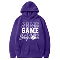 Dark purple hoodie featuring a white Game Day football graphic print and kangaroo pocket - S / Tops / Purple