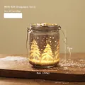 Photophore de Noël en verre doré champagne avec motif sapin et lumière LED chaude - Style de sapin de Noël champagne or (HG18-824)
